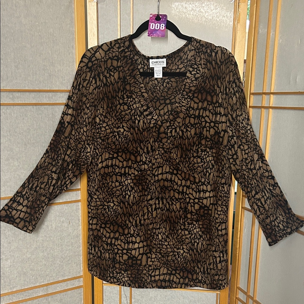 Chico's Black and Brown Abstract Women's Blouse